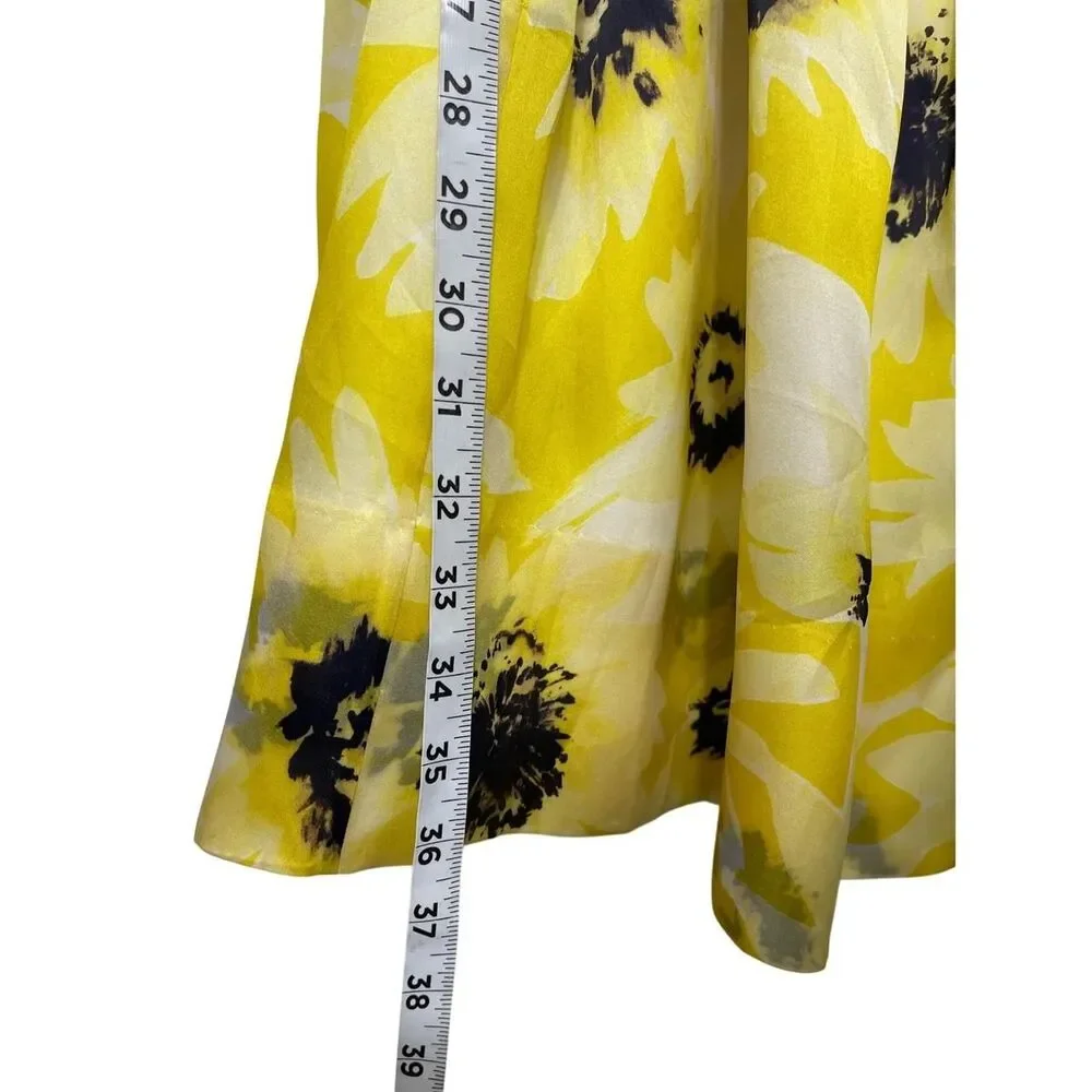 Kate Spade Sunflower Print Silk Cocktail Mini Dress Square Neck in Yellow 10